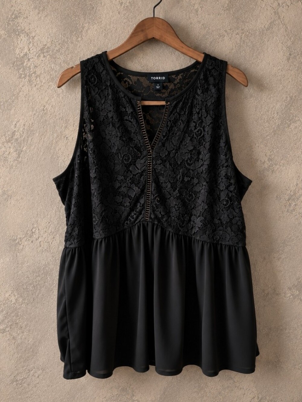 torrid Black Lace Panel Tank with Peplum Hem